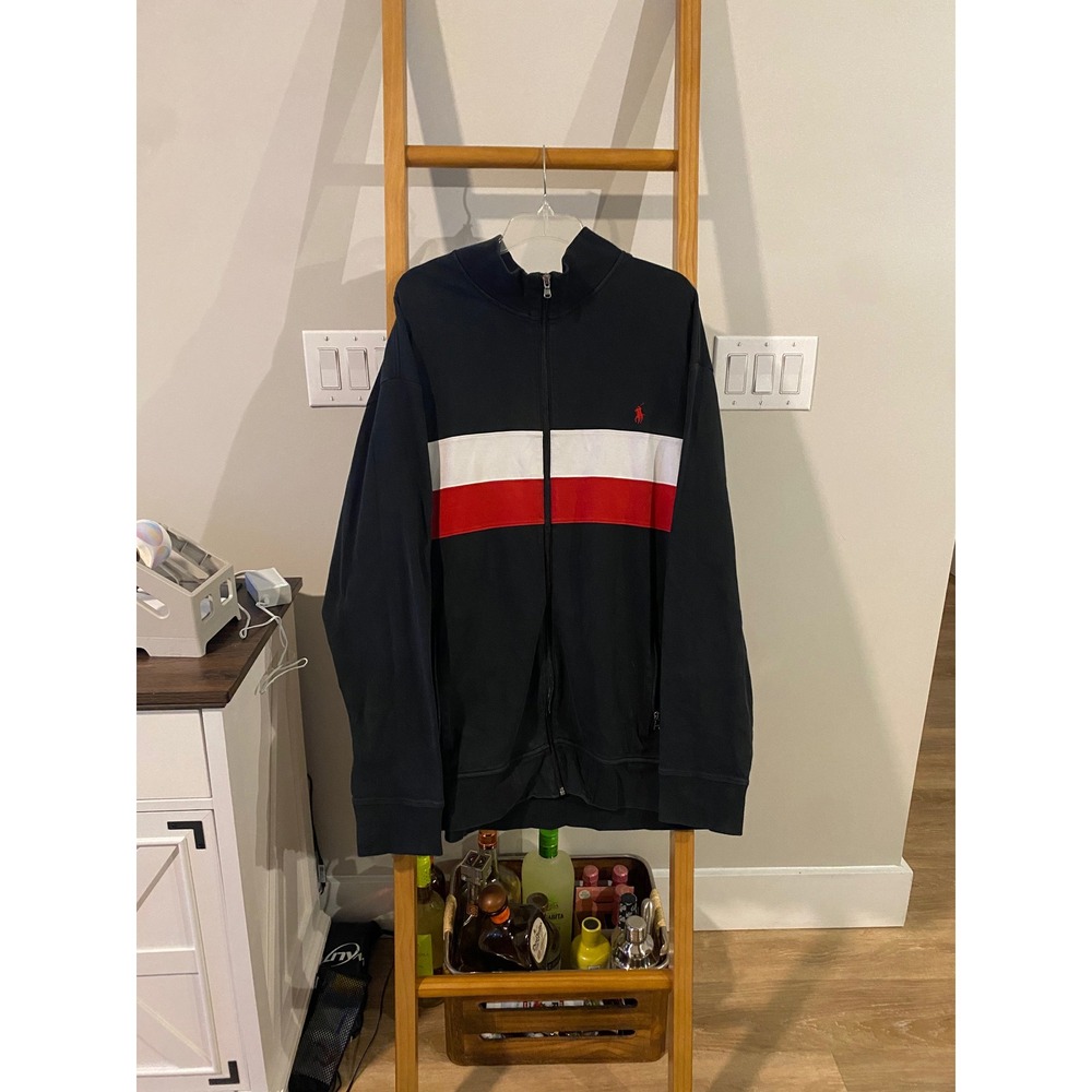 Polo Ralph Lauren Full‎ Zip Sweatshirt Mens 2XLT Black Colorblock Red Pony Logo